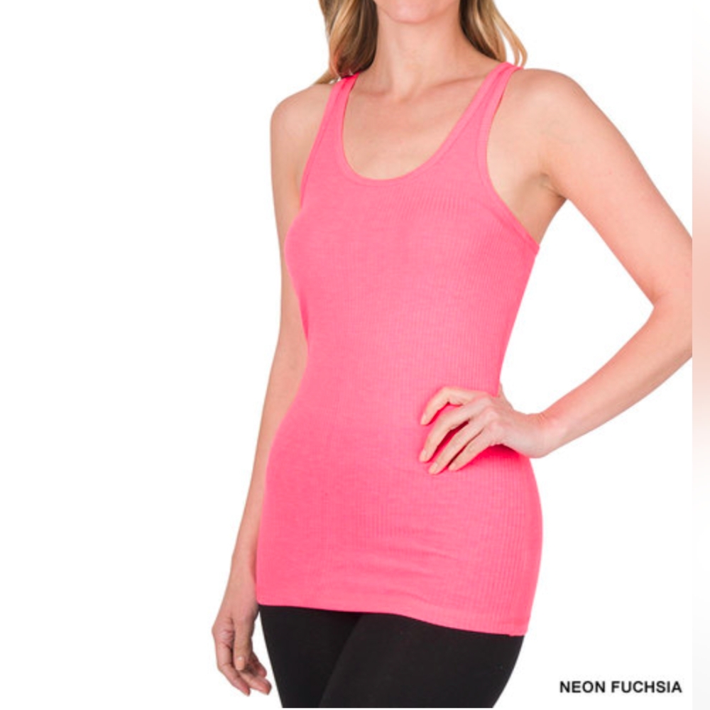 Zenana Women's Neon Pink Ribbed Tank Top